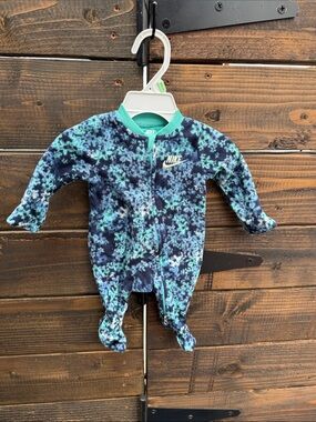 Nike Newborn Fleece Footed One-Piece in Blue and Teal Tie-Dye